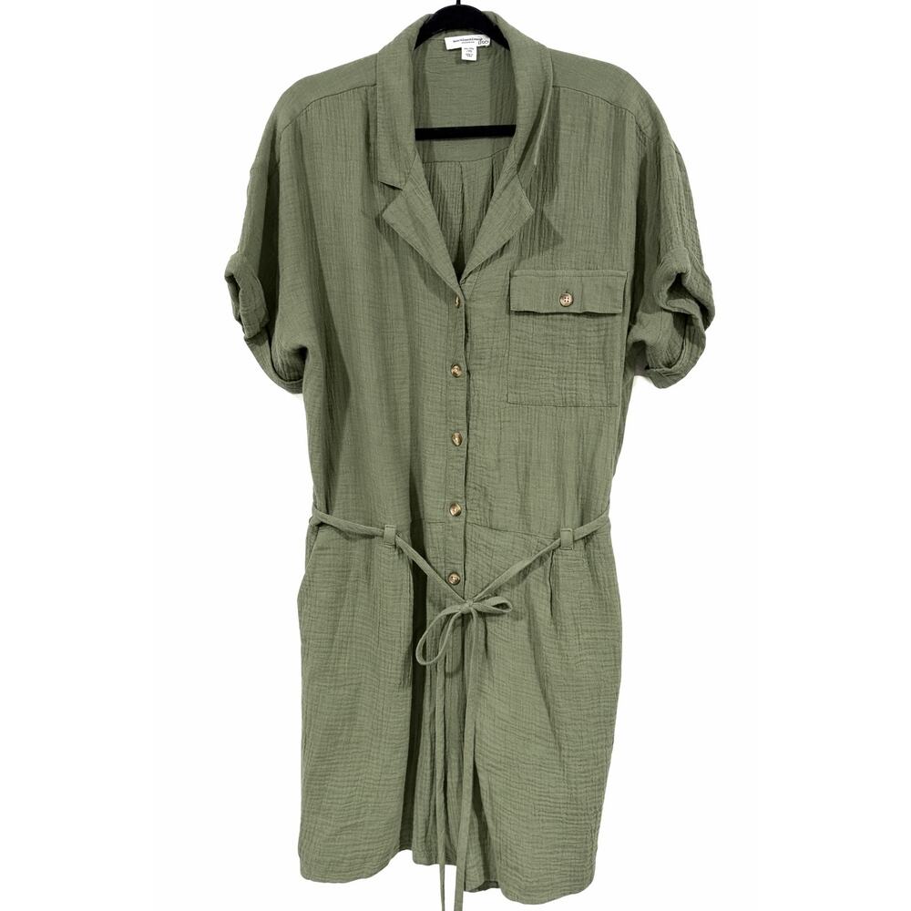 Beach Lunch Lounge Olive Gauze Romper XXL Coastal Resort Boho Tie Waist Pockets